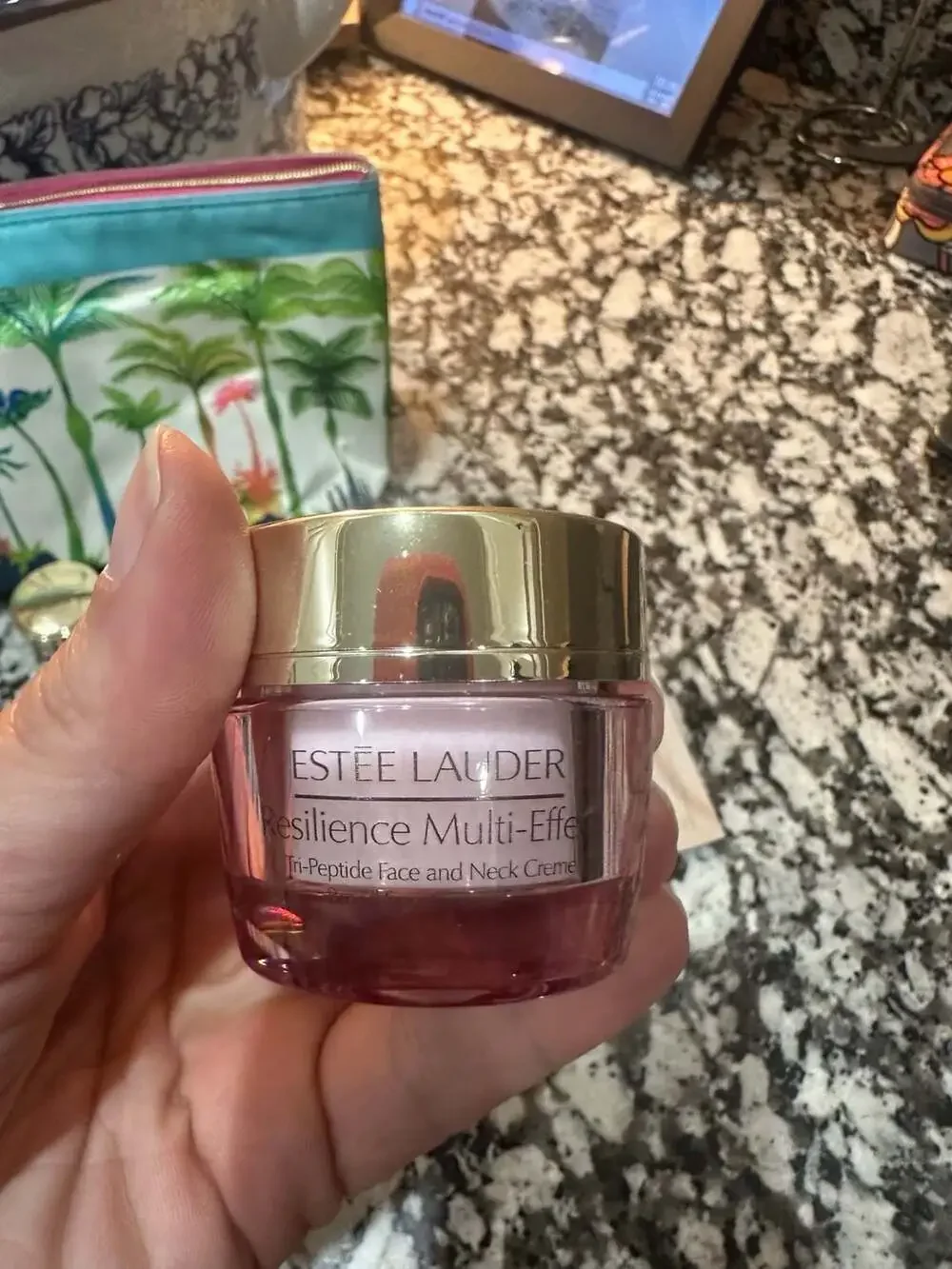 Estee Lauder Tropical Palm Print Cosmetic Bag with Skincare Miniatures
